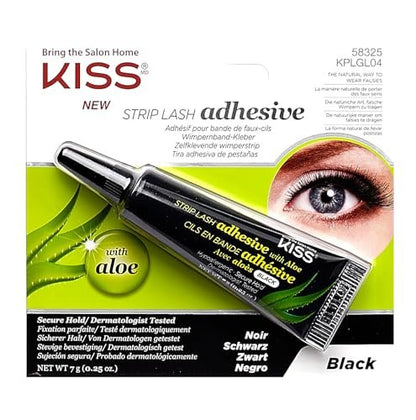 KISS Black Strip Lash Adhesive with Aloe – Secure Hold, Latex-Based, Dermatologist Tested, 0.24 oz