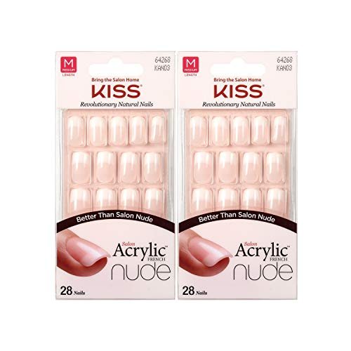 KISS Salon Acrylic Nude French Nail Tips - Medium Length Flat, 28 Count (Pack of 2) - Pink Avelisse