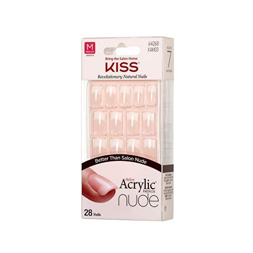 KISS Salon Acrylic Nude French Nail Tips - Medium Length Flat, 28 Count (Pack of 2) - Pink Avelisse