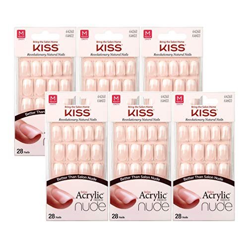 KISS Salon Acrylic Nude French Nail Tips - Medium Length Flat, 28 Count (Pack of 6) - Pink Avelisse