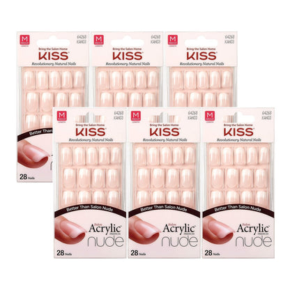 KISS Salon Acrylic Nude French Nail Tips - Medium Length Flat, 28 Count (Pack of 6) - Pink Avelisse