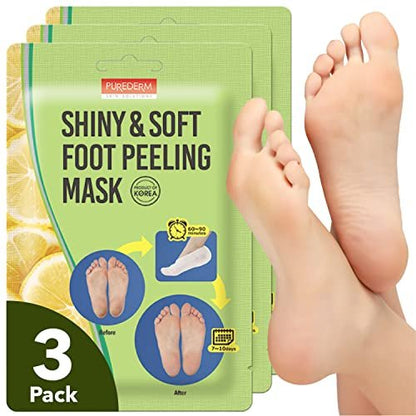 Purederm Shiny & Soft Foot Peeling Mask (3 Pack) - Exfoliate Calluses, Dry Skin & Cracked Heels for Smooth, Baby-Soft Feet - for Men & Women