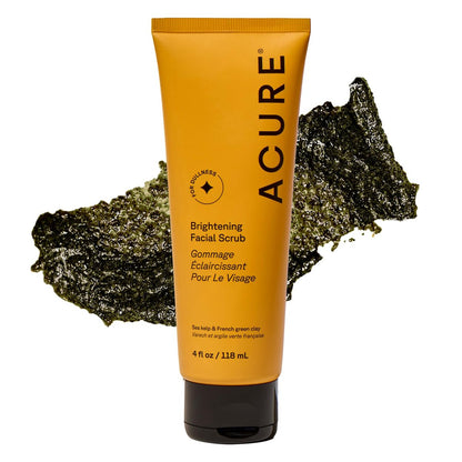 Acure Brightening Facial Scrub – Exfoliating Face Wash with Sea Kelp & French Green Clay for Radiant Skin, 4 fl oz Avelisse