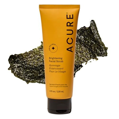 Acure Brightening Facial Scrub – Exfoliating Face Wash with Sea Kelp & French Green Clay for Radiant Skin, 4 fl oz Avelisse