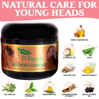 J'Organic Solutions Natural Kid's Hair Growth Stimulator – Lanolin, Sweet Almond & Castor Oil Hair Grease for Soft, Shiny Hair (4 fl oz) Avelisse