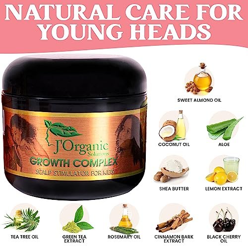 J'Organic Solutions Natural Kid's Hair Growth Stimulator – Lanolin, Sweet Almond & Castor Oil Hair Grease for Soft, Shiny Hair (4 fl oz) Avelisse