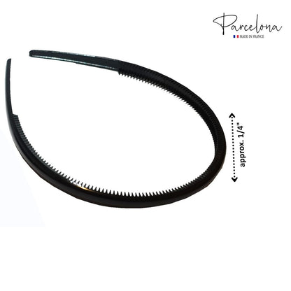 Parcelona French Thin Set of 2 Tortoise Shell Brown and Black Hair Headbands with Inner Teeth Nibs Avelisse