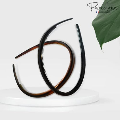 Parcelona French Thin Set of 2 Tortoise Shell Brown and Black Hair Headbands with Inner Teeth Nibs Avelisse