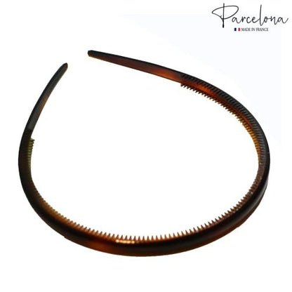 Parcelona French Thin Set of 2 Tortoise Shell Brown and Black Hair Headbands with Inner Teeth Nibs Avelisse