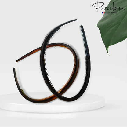 Parcelona French Thin Set of 2 Tortoise Shell Brown and Black Hair Headbands with Inner Teeth Nibs Avelisse