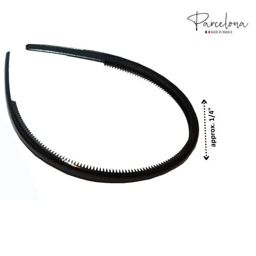 Parcelona French Thin Set of 2 Tortoise Shell Brown and Black Hair Headbands with Inner Teeth Nibs Avelisse