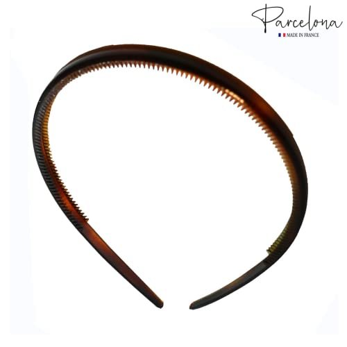 Parcelona French Thin Set of 2 Tortoise Shell Brown and Black Hair Headbands with Inner Teeth Nibs Avelisse