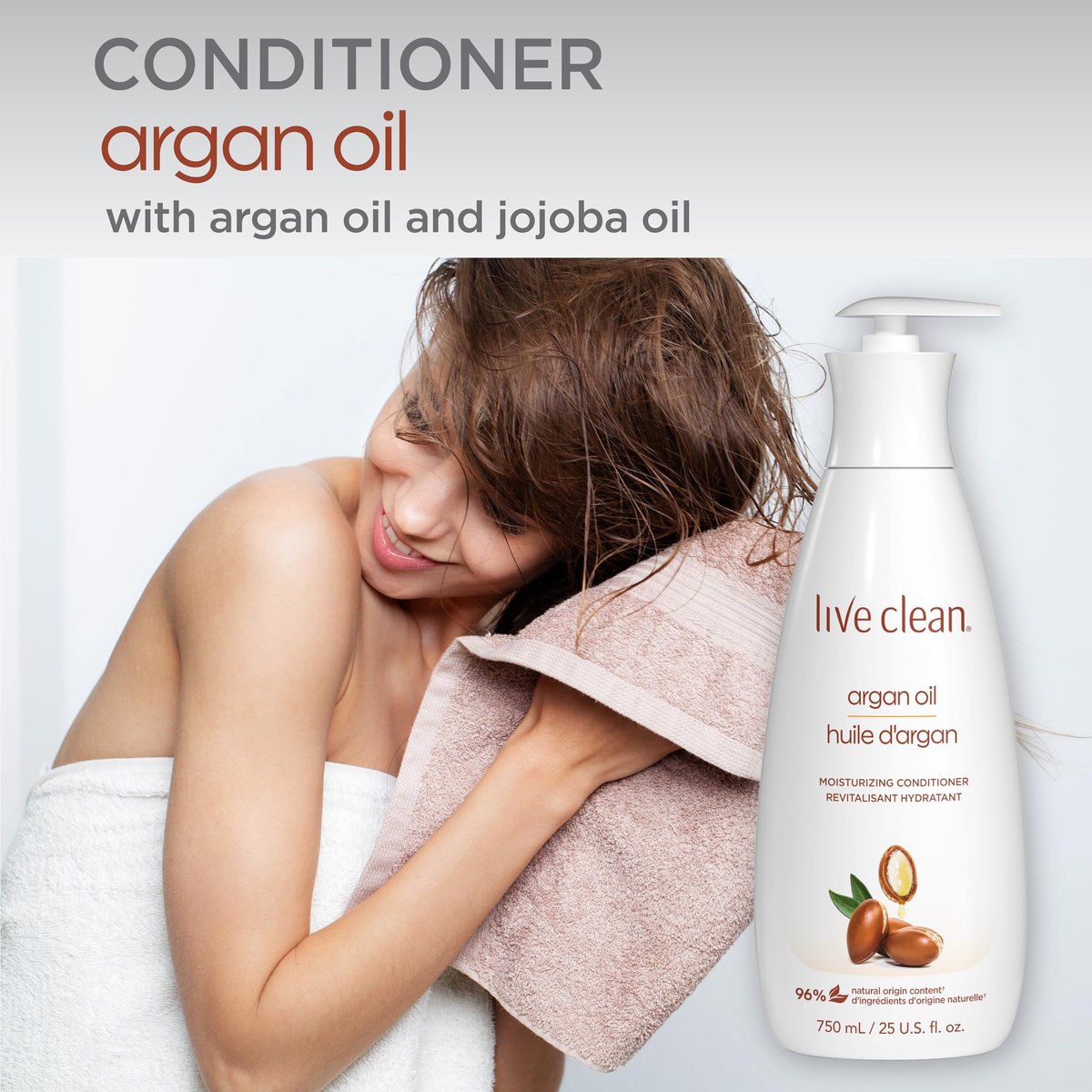 LIVE CLEAN Argan Oil Conditioner – 25.36 fl oz (750 ml) | Moisturizing & Nourishing Hair Conditioner - görsel 3