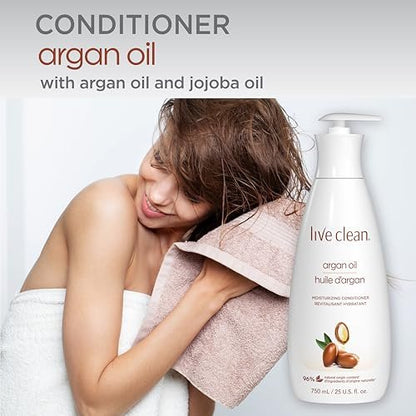 LIVE CLEAN Argan Oil Conditioner – 25.36 fl oz (750 ml) | Moisturizing & Nourishing Hair Conditioner