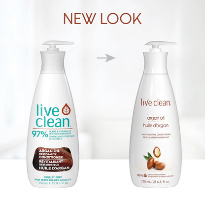 LIVE CLEAN Argan Oil Conditioner – 25.36 fl oz (750 ml) | Moisturizing & Nourishing Hair Conditioner