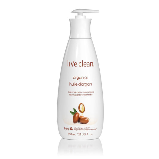 LIVE CLEAN Argan Oil Conditioner – 25.36 fl oz (750 ml) | Moisturizing & Nourishing Hair Conditioner