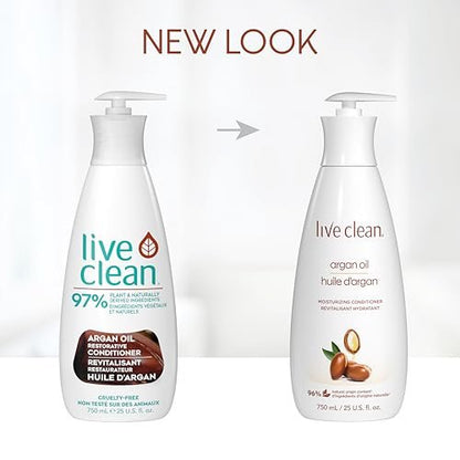 LIVE CLEAN Argan Oil Conditioner – 25.36 fl oz (750 ml) | Moisturizing & Nourishing Hair Conditioner