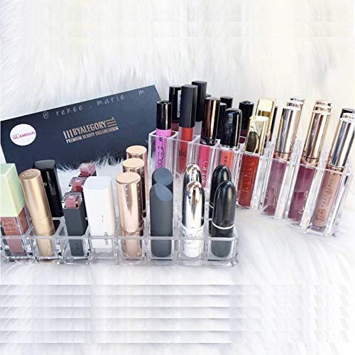 byAlegory Clear Acrylic Lipstick & Lip Gloss Organizer - 48 Space Cosmetic Storage, 2 Piece Set Avelisse