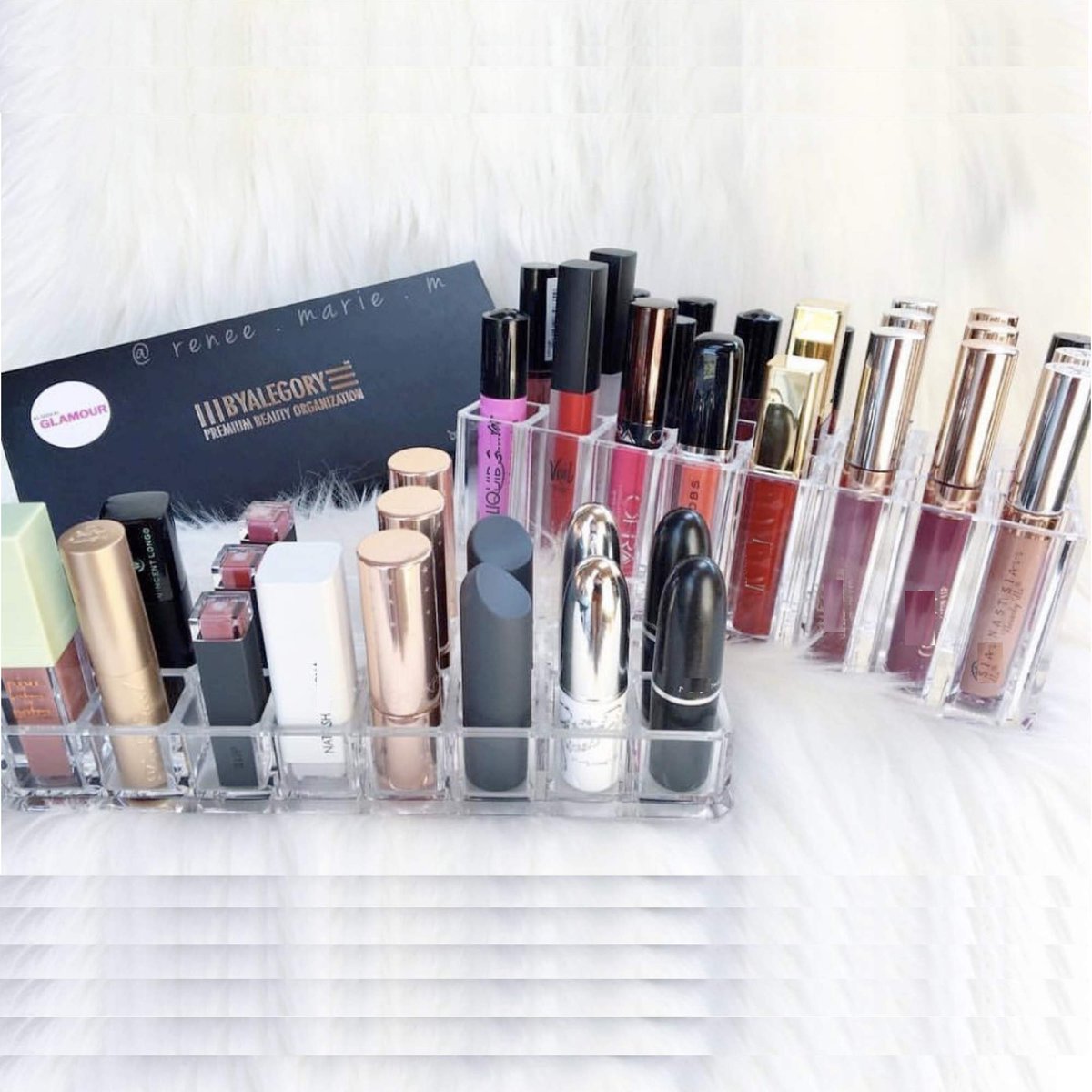 byAlegory Clear Acrylic Lipstick & Lip Gloss Organizer - 48 Space Cosmetic Storage, 2 Piece Set Avelisse