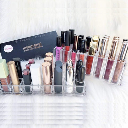 byAlegory Clear Acrylic Lipstick & Lip Gloss Organizer - 48 Space Cosmetic Storage, 2 Piece Set Avelisse