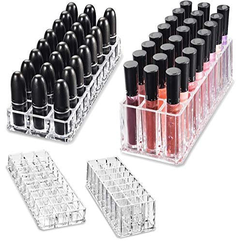 byAlegory Clear Acrylic Lipstick & Lip Gloss Organizer - 48 Space Cosmetic Storage, 2 Piece Set Avelisse