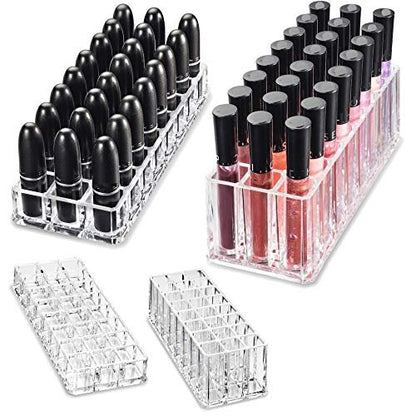 byAlegory Clear Acrylic Lipstick & Lip Gloss Organizer - 48 Space Cosmetic Storage, 2 Piece Set Avelisse