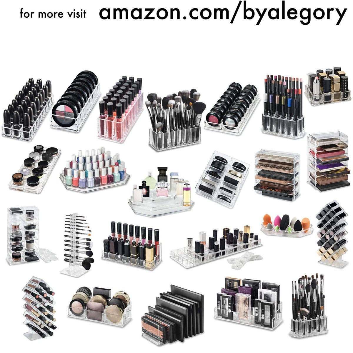 byAlegory Clear Acrylic Lipstick & Lip Gloss Organizer - 48 Space Cosmetic Storage, 2 Piece Set Avelisse