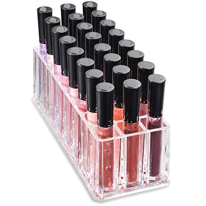 byAlegory Clear Acrylic Lipstick & Lip Gloss Organizer - 48 Space Cosmetic Storage, 2 Piece Set Avelisse