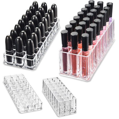 byAlegory Clear Acrylic Lipstick & Lip Gloss Organizer - 48 Space Cosmetic Storage, 2 Piece Set Avelisse