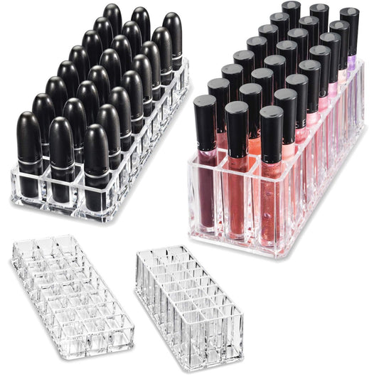byAlegory Clear Acrylic Lipstick & Lip Gloss Organizer - 48 Space Cosmetic Storage, 2 Piece Set Avelisse
