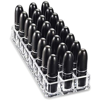 byAlegory Clear Acrylic Lipstick & Lip Gloss Organizer - 48 Space Cosmetic Storage, 2 Piece Set Avelisse