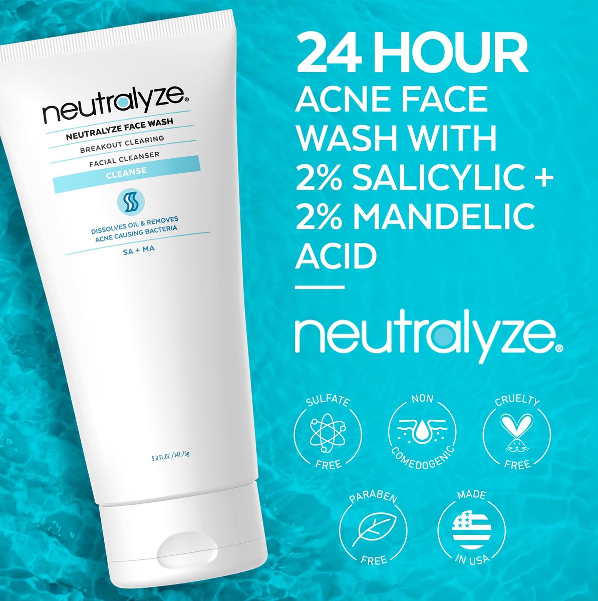 Neutralyze Moderate to Severe Acne Face Wash 2.0 – Maximum Strength 2% Mandelic Acid & 2% Salicylic Acid Facial Cleanser for Acne Prone Skin, 5 FL OZ - görsel 5