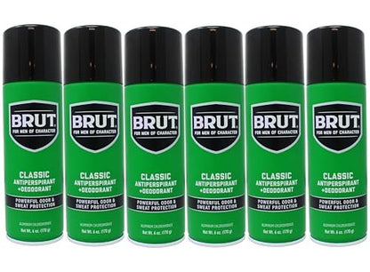 Brut Classic Scent Antiperspirant Deodorant Aerosol Spray, 6 oz (Pack of 6) - Long-Lasting Odor Protection with Classic Fragrance Avelisse