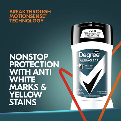 Degree Men UltraClear Antiperspirant Deodorant Black+White, 72-Hour Sweat and Odor Protection, MotionSense Technology, 2.7 oz (Pack of 12) Avelisse