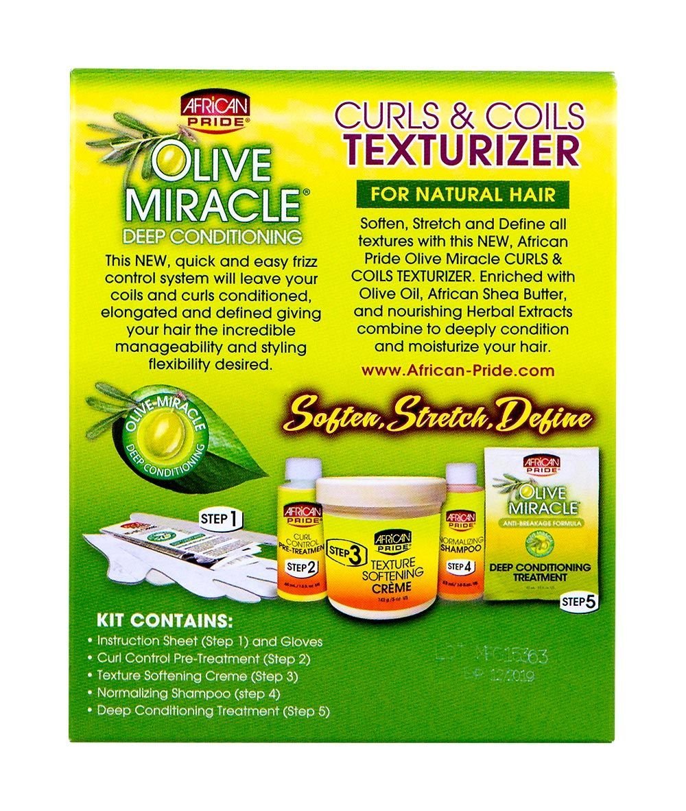 African Pride Olive Miracle Curls & Coils Texturizer Kit - Aloe Vera, Castor Oil & Biotin for Defined, Conditioned Hair - görsel 3