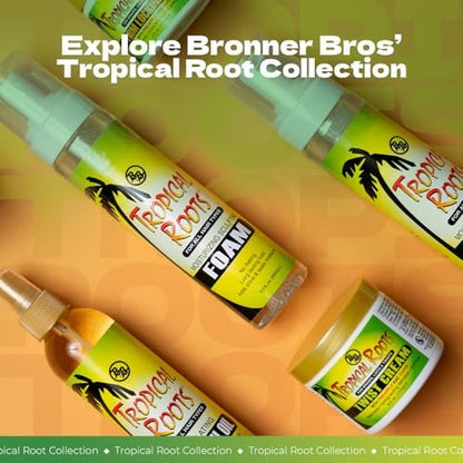 Bronner Bros Tropical Roots Moisturizing Sculpting Foam - Hydrating & Nourishing Hair Foam with Vitamin E, B5, Guava & Pomegranate Extracts - Long-Lasting Hold, No Flaking or Build-Up - 8.5 oz