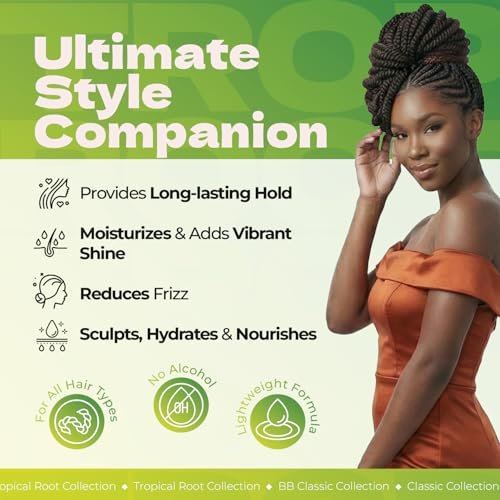 Bronner Bros Tropical Roots Moisturizing Sculpting Foam - Hydrating & Nourishing Hair Foam with Vitamin E, B5, Guava & Pomegranate Extracts - Long-Lasting Hold, No Flaking or Build-Up - 8.5 oz - görsel 5