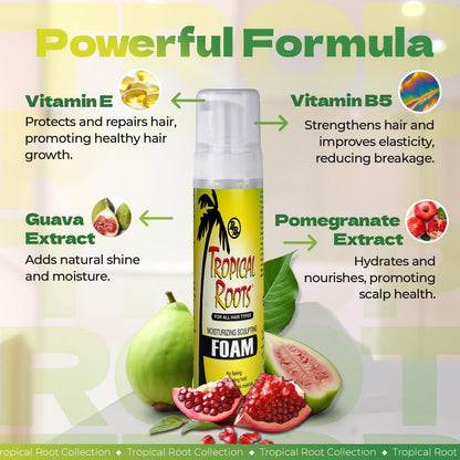 Bronner Bros Tropical Roots Moisturizing Sculpting Foam - Hydrating & Nourishing Hair Foam with Vitamin E, B5, Guava & Pomegranate Extracts - Long-Lasting Hold, No Flaking or Build-Up - 8.5 oz