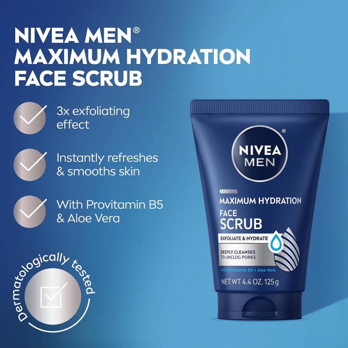NIVEA MEN Maximum Hydration Face Scrub with Provitamin B5 and Aloe Vera, Exfoliating Face Wash, 4.4 oz Tube (Pack of 3) Avelisse