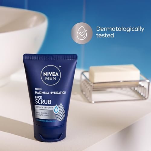 NIVEA MEN Maximum Hydration Face Scrub with Provitamin B5 and Aloe Vera, Exfoliating Face Wash, 4.4 oz Tube (Pack of 3) Avelisse