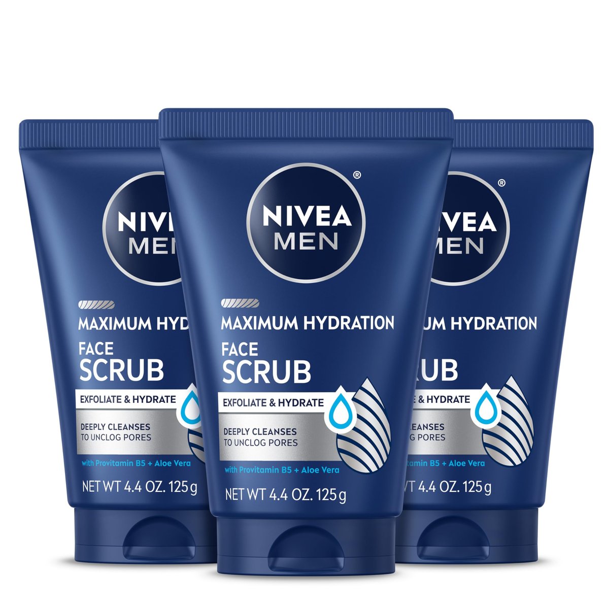 NIVEA MEN Maximum Hydration Face Scrub with Provitamin B5 and Aloe Vera, Exfoliating Face Wash, 4.4 oz Tube (Pack of 3) Avelisse
