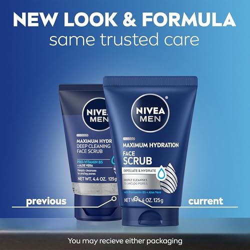NIVEA MEN Maximum Hydration Face Scrub with Provitamin B5 and Aloe Vera, Exfoliating Face Wash, 4.4 oz Tube (Pack of 3) Avelisse