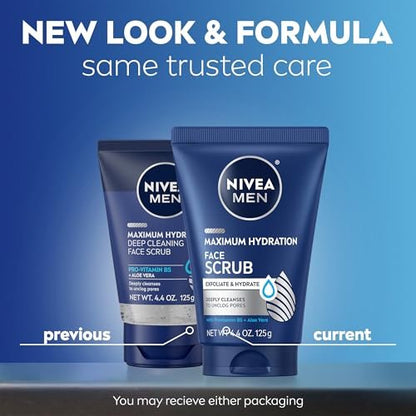 NIVEA MEN Maximum Hydration Face Scrub with Provitamin B5 and Aloe Vera, Exfoliating Face Wash, 4.4 oz Tube (Pack of 3) Avelisse
