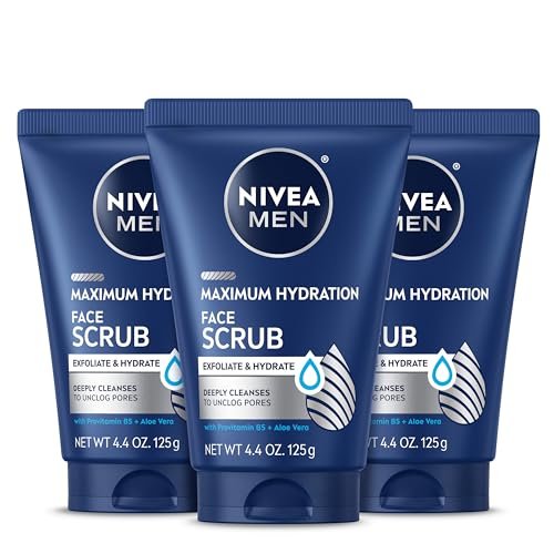NIVEA MEN Maximum Hydration Face Scrub with Provitamin B5 and Aloe Vera, Exfoliating Face Wash, 4.4 oz Tube (Pack of 3) Avelisse