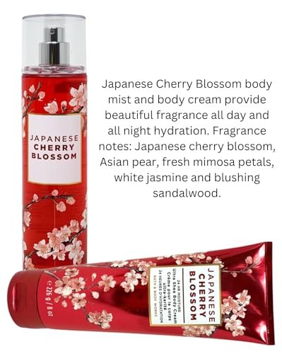 Bath & Body Works Japanese Cherry Blossom Fine Fragrance Mist & Ultra Shea Body Cream 2-Piece Set (Full Size 8 oz Each) Avelisse