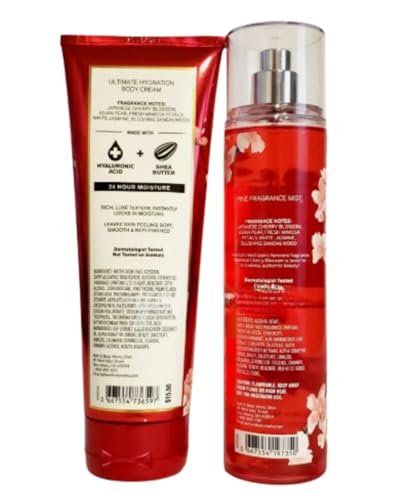 Bath & Body Works Japanese Cherry Blossom Fine Fragrance Mist & Ultra Shea Body Cream 2-Piece Set (Full Size 8 oz Each) Avelisse