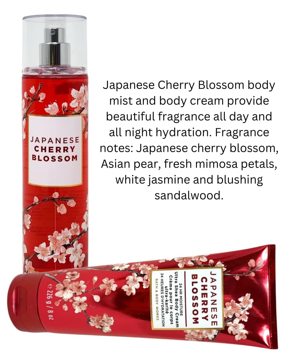 Bath & Body Works Japanese Cherry Blossom Fine Fragrance Mist & Ultra Shea Body Cream 2-Piece Set (Full Size 8 oz Each) Avelisse