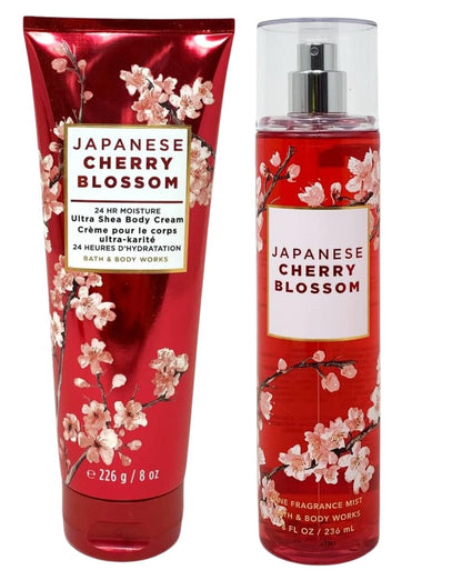 Bath & Body Works Japanese Cherry Blossom Fine Fragrance Mist & Ultra Shea Body Cream 2-Piece Set (Full Size 8 oz Each) Avelisse