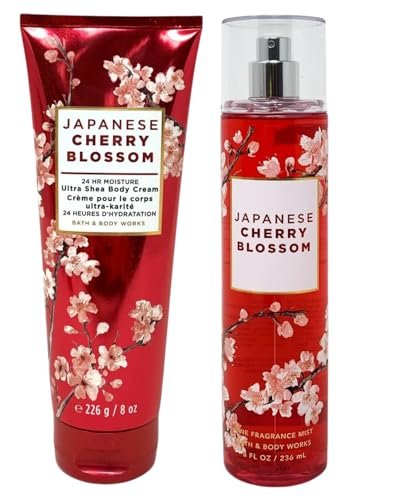 Bath & Body Works Japanese Cherry Blossom Fine Fragrance Mist & Ultra Shea Body Cream 2-Piece Set (Full Size 8 oz Each) Avelisse