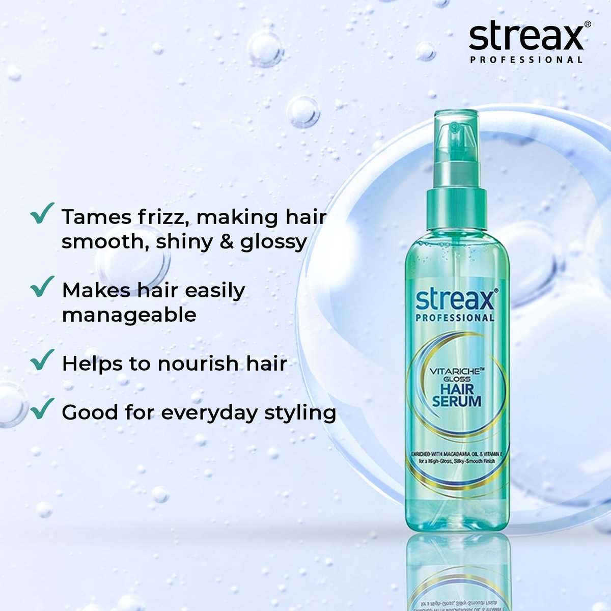 Streax Professional Vitariche Gloss Hair Serum – 200 ml (6.76 Fl Oz) for Silky, Shiny Hair - görsel 5